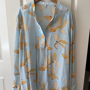 Reiss Phoenix Floral Pintuck Detail Blouse
Size 8.  Blue/Orange.